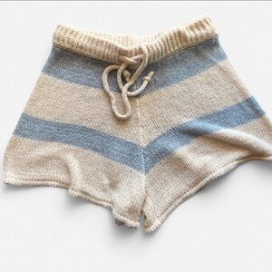 Pink Lily Beachy Sweater Knit Shorts in Cream and Blue Stripe Lounge Wear Small